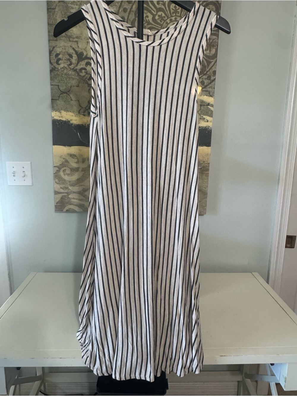 Pinc Black and White Vertical Stripe A-Line Skirt